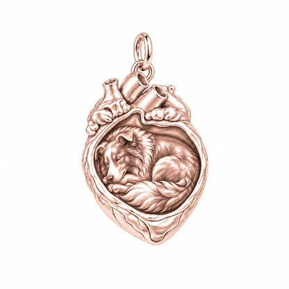 Border Collie - rough coat — In My Heart Sleeping Pet Charm and Polyester Cord Bracelet Set — Rose Gold