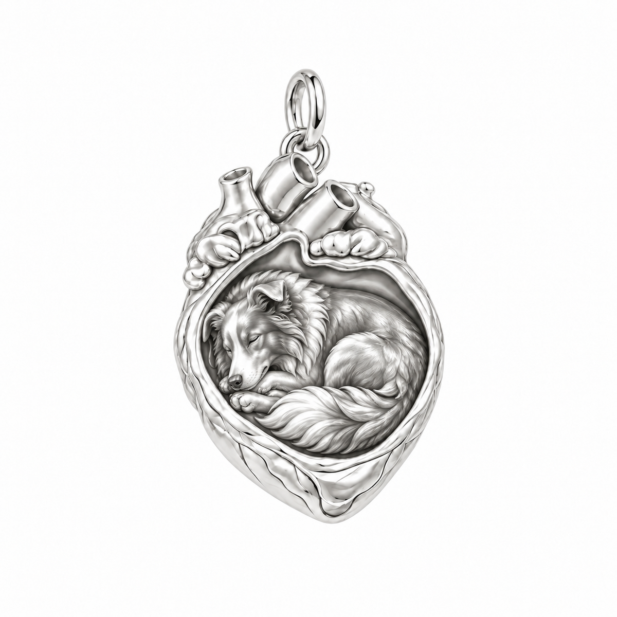 Border Collie - rough coat — In My Heart Sleeping Pet Charm and Polyester Cord Bracelet Set — Silver