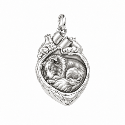 Border Collie - rough coat — In My Heart Sleeping Pet Charm and Polyester Cord Bracelet Set — Silver