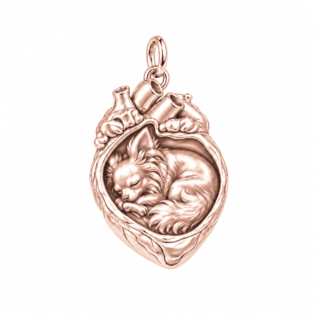 Chihuahua - long hair — In My Heart Sleeping Pet Charm and Polyester Cord Bracelet Set — Rose Gold