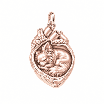 Chihuahua - long hair — In My Heart Sleeping Pet Charm and Polyester Cord Bracelet Set — Rose Gold