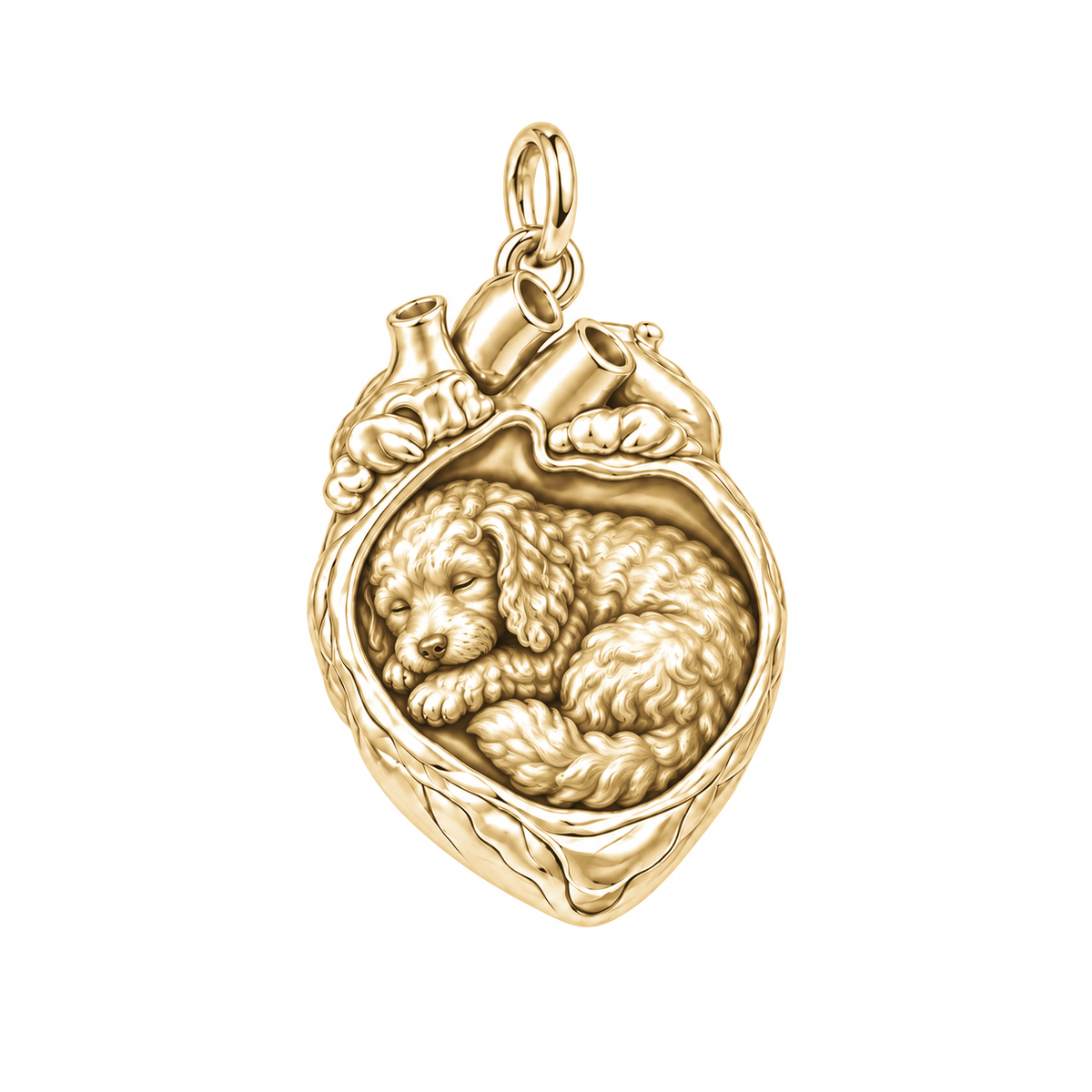 Goldendoodle - mini — In My Heart Sleeping Pet Charm and Polyester Cord Bracelet Set — Gold