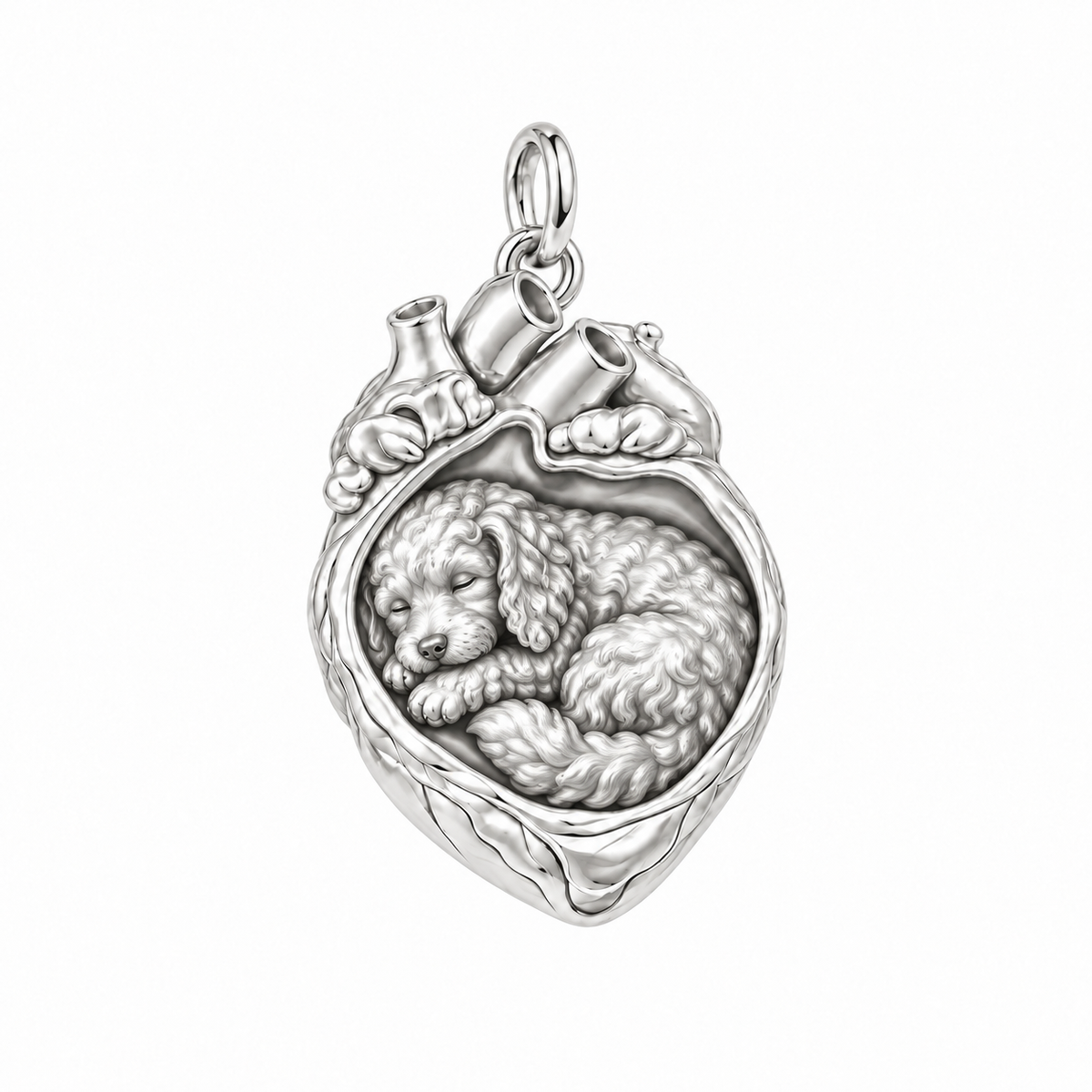 Goldendoodle - mini — In My Heart Sleeping Pet Charm and Polyester Cord Bracelet Set — Silver