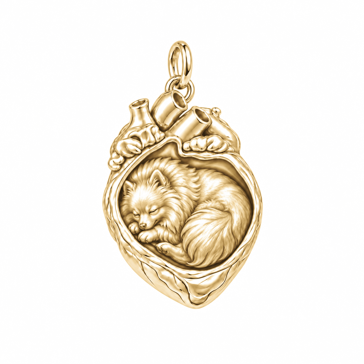 Pomeranian — In My Heart Sleeping Pet Charm and Polyester Cord Bracelet Set — Gold