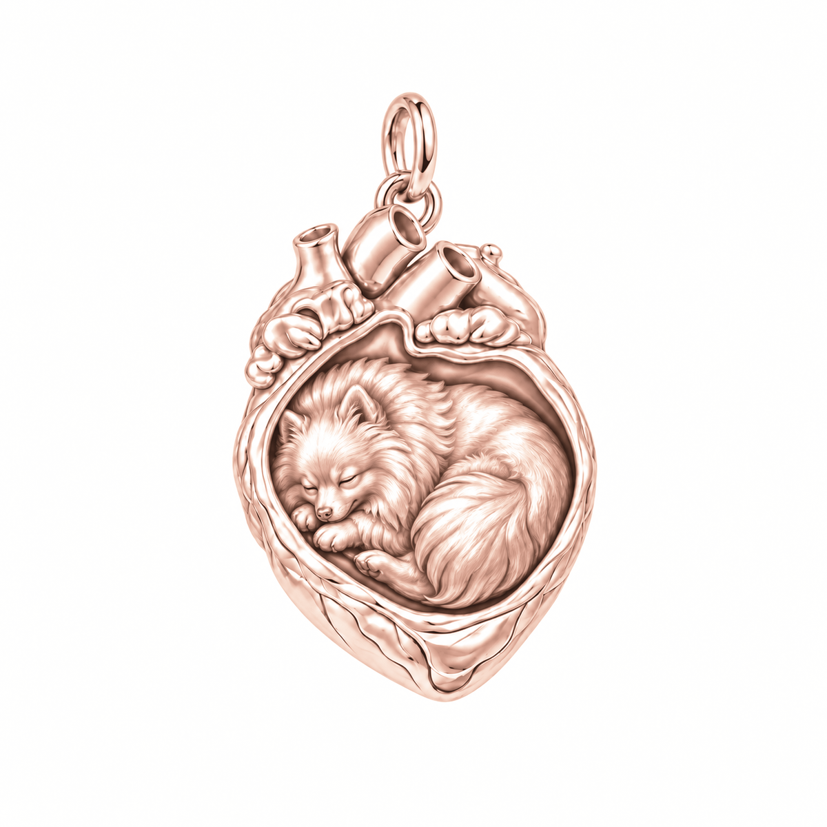Pomeranian — In My Heart Sleeping Pet Charm and Polyester Cord Bracelet Set — Rose Gold