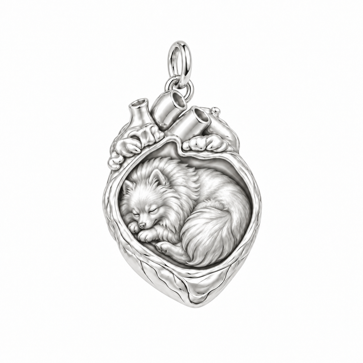 Pomeranian — In My Heart Sleeping Pet Charm and Polyester Cord Bracelet Set — Silver
