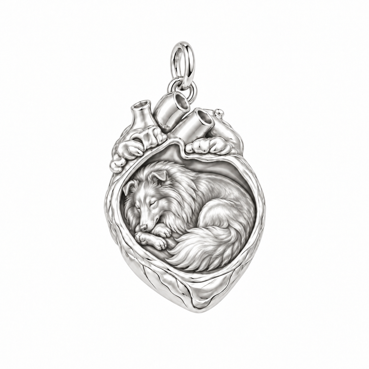 Shetland Sheepdog — In My Heart Sleeping Pet Charm and Polyester Cord Bracelet Set — Silver