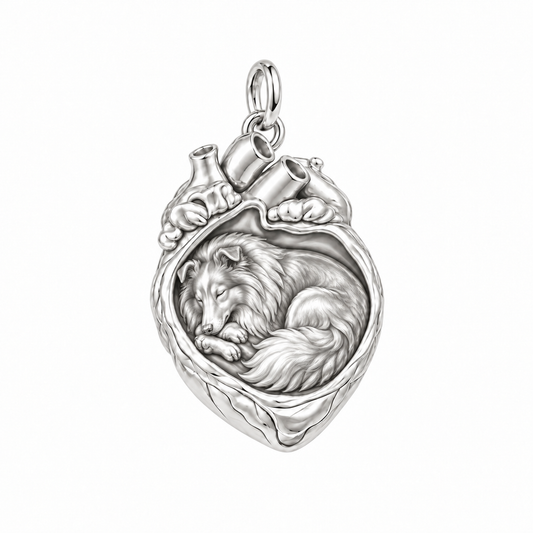 Shetland Sheepdog — In My Heart Sleeping Pet Charm and Polyester Cord Bracelet Set — Silver