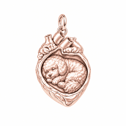 Bichon Frise — In My Heart Sleeping Pet Charm and Polyester Cord Bracelet Set — Rose Gold
