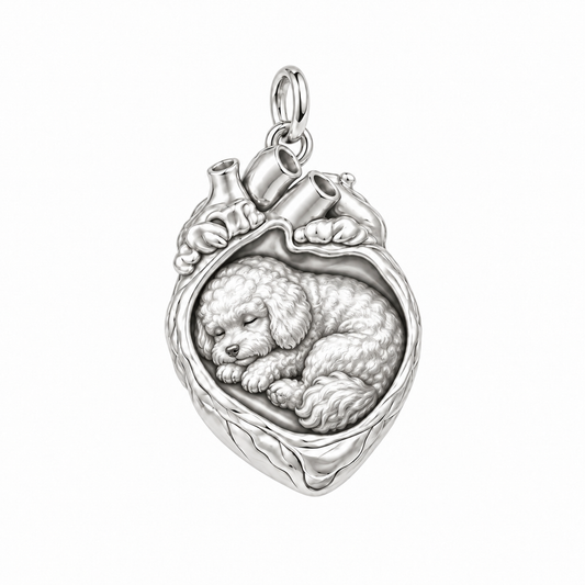 Bichon Frise — In My Heart Sleeping Pet Charm and Polyester Cord Bracelet Set — Silver