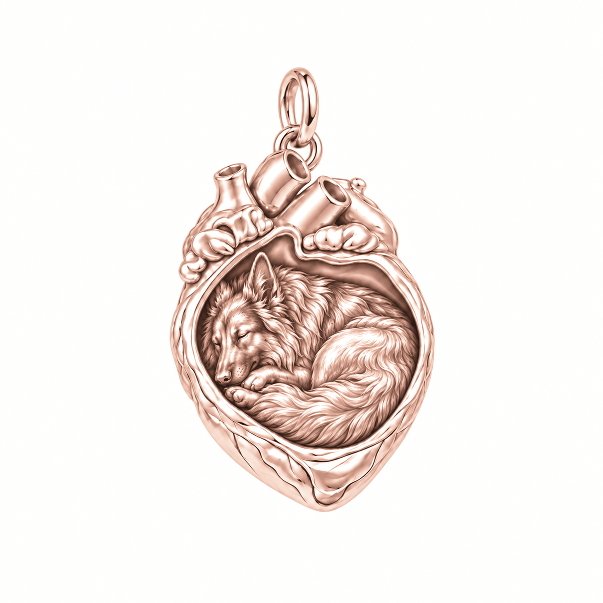 German Shepherd - long coat — In My Heart Sleeping Pet Charm and Polyester Cord Bracelet Set — Rose Gold