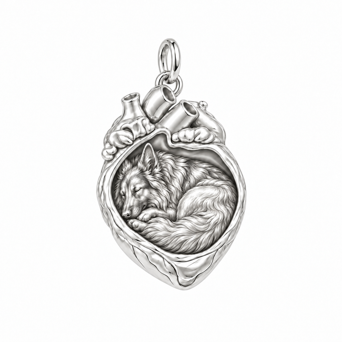 German Shepherd - long coat — In My Heart Sleeping Pet Charm and Polyester Cord Bracelet Set — Silver