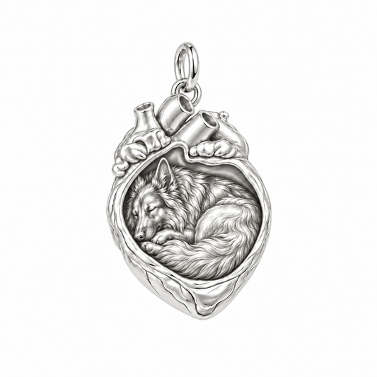 German Shepherd - long coat — In My Heart Sleeping Pet Charm and Polyester Cord Bracelet Set — Silver