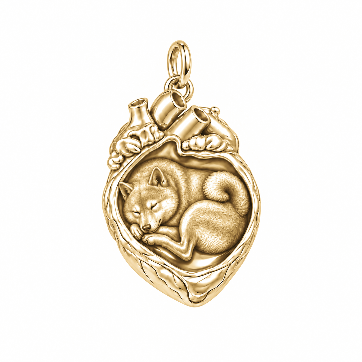 Shiba Inu — In My Heart Sleeping Pet Charm and Polyester Cord Bracelet Set — Gold