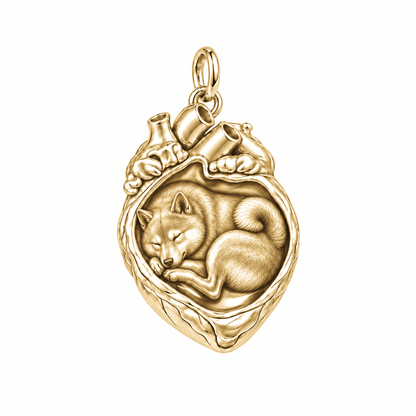 Shiba Inu — In My Heart Sleeping Pet Charm and Polyester Cord Bracelet Set — Gold
