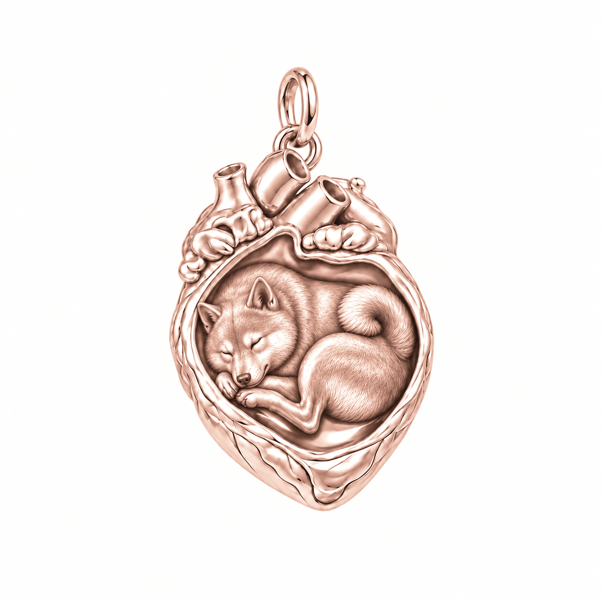 Shiba Inu — In My Heart Sleeping Pet Charm and Polyester Cord Bracelet Set — Rose Gold