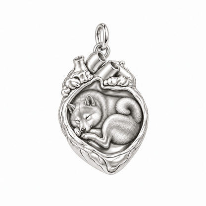 Shiba Inu — In My Heart Sleeping Pet Charm and Polyester Cord Bracelet Set — Silver