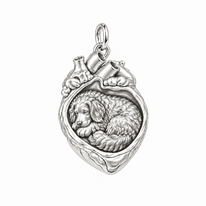 Bernedoodle — In My Heart Sleeping Pet Charm and Polyester Cord Bracelet Set — Silver