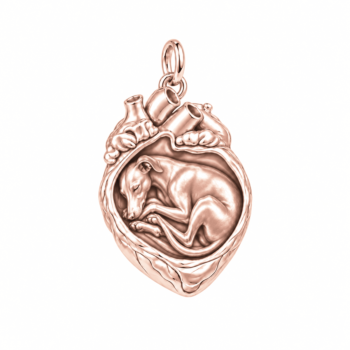 Whippet — In My Heart Sleeping Pet Charm and Polyester Cord Bracelet Set — Rose Gold