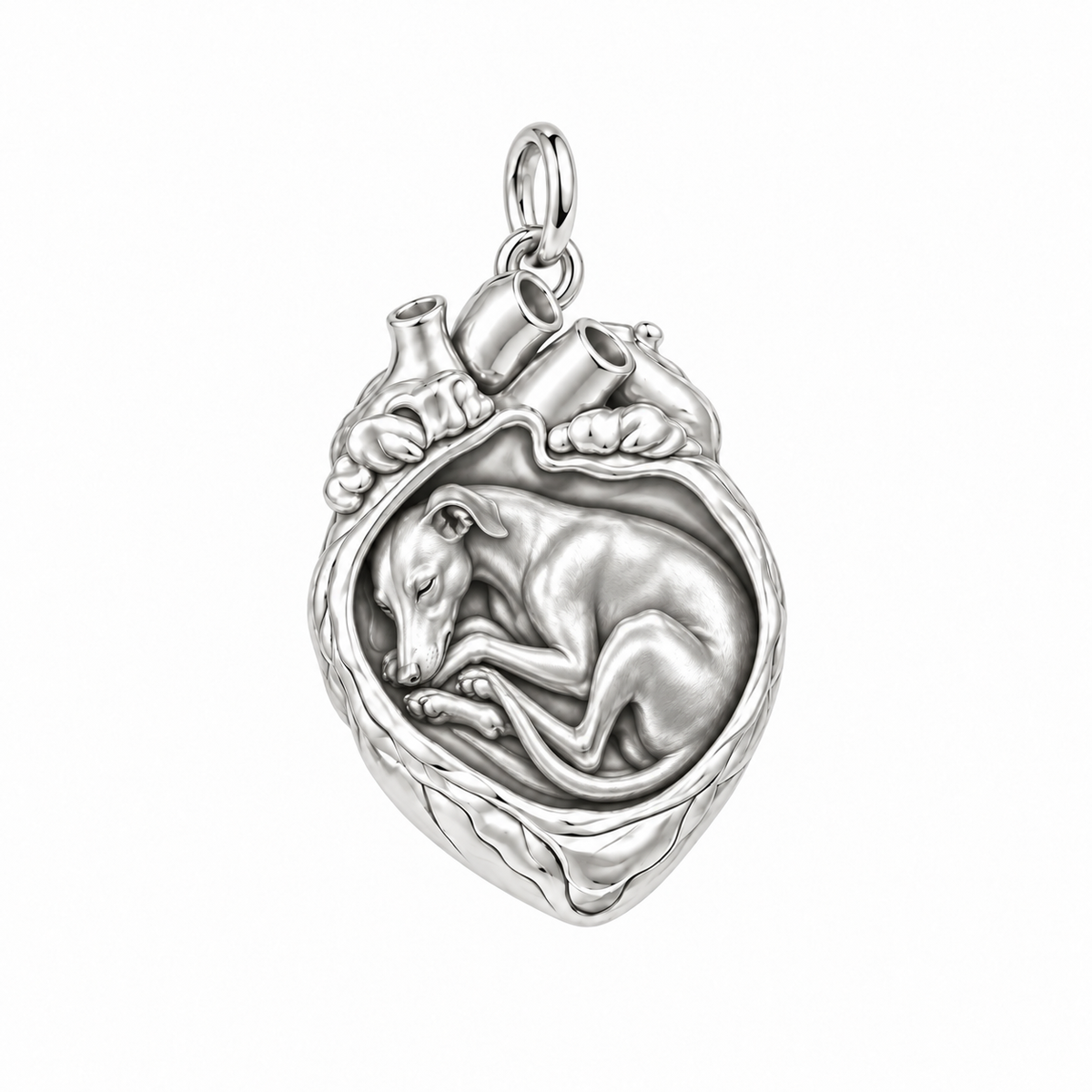 Whippet — In My Heart Sleeping Pet Charm and Polyester Cord Bracelet Set — Silver