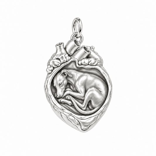 Whippet — In My Heart Sleeping Pet Charm and Polyester Cord Bracelet Set — Silver