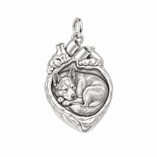 Australian Cattle Dog — In My Heart Sleeping Pet Charm and Polyester Cord Bracelet Set — Silver