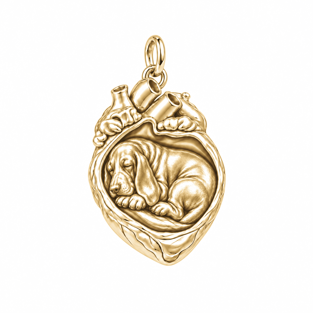 Basset Hound — In My Heart Sleeping Pet Charm and Polyester Cord Bracelet Set — Gold