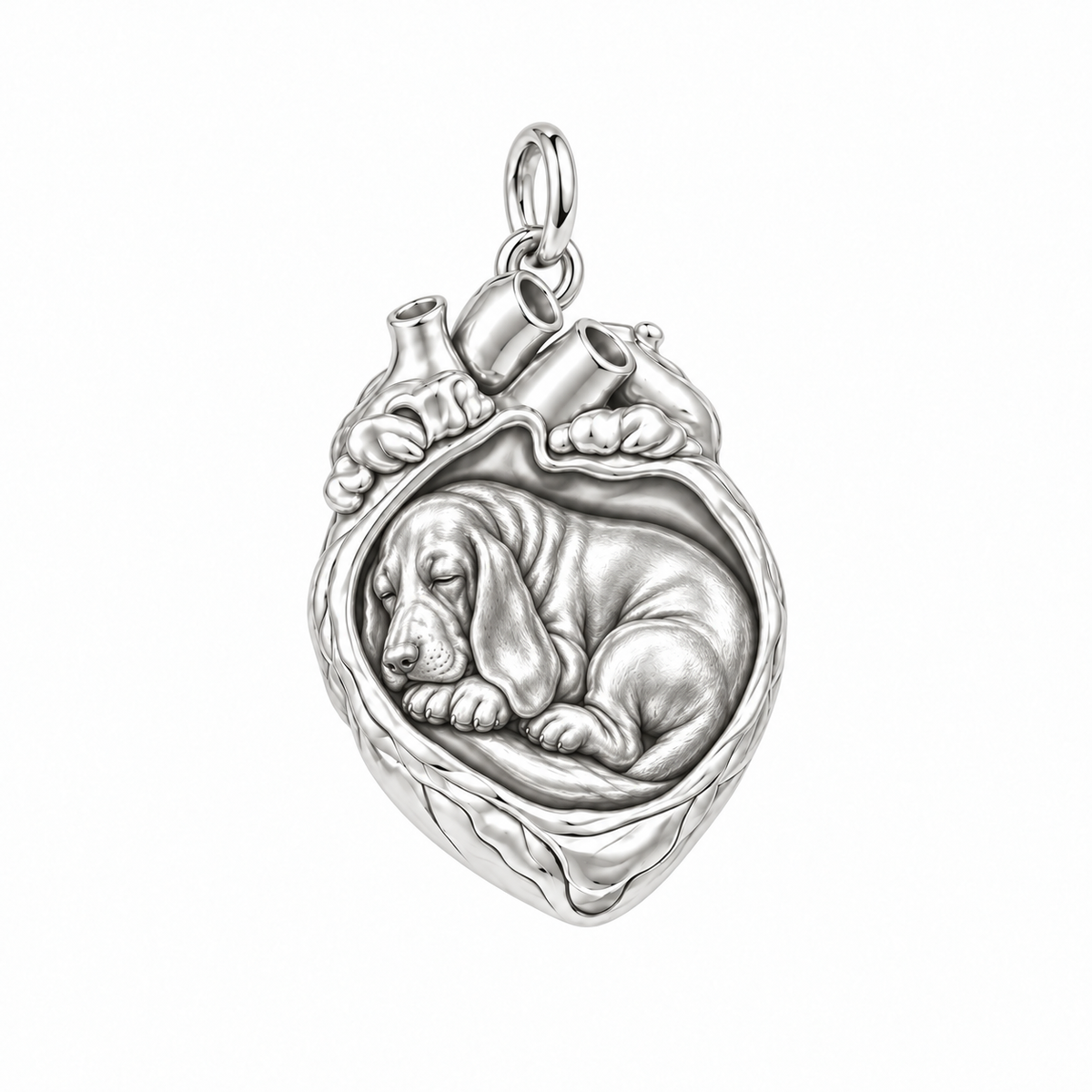 Basset Hound — In My Heart Sleeping Pet Charm and Polyester Cord Bracelet Set — Silver