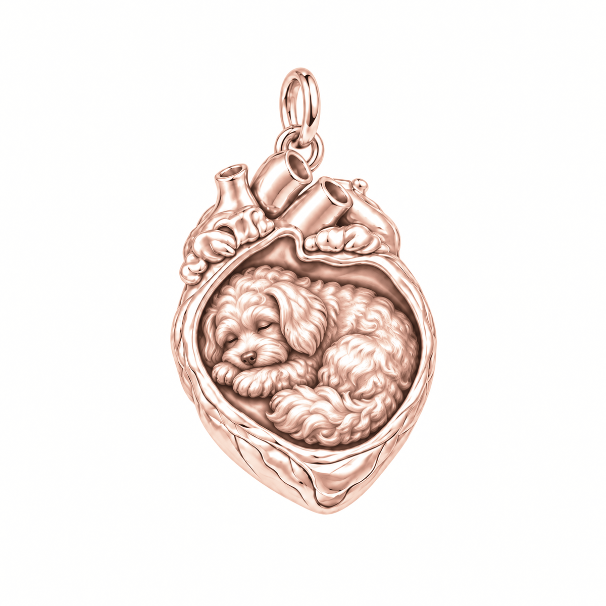 Maltipoo — In My Heart Sleeping Pet Charm and Polyester Cord Bracelet Set — Rose Gold