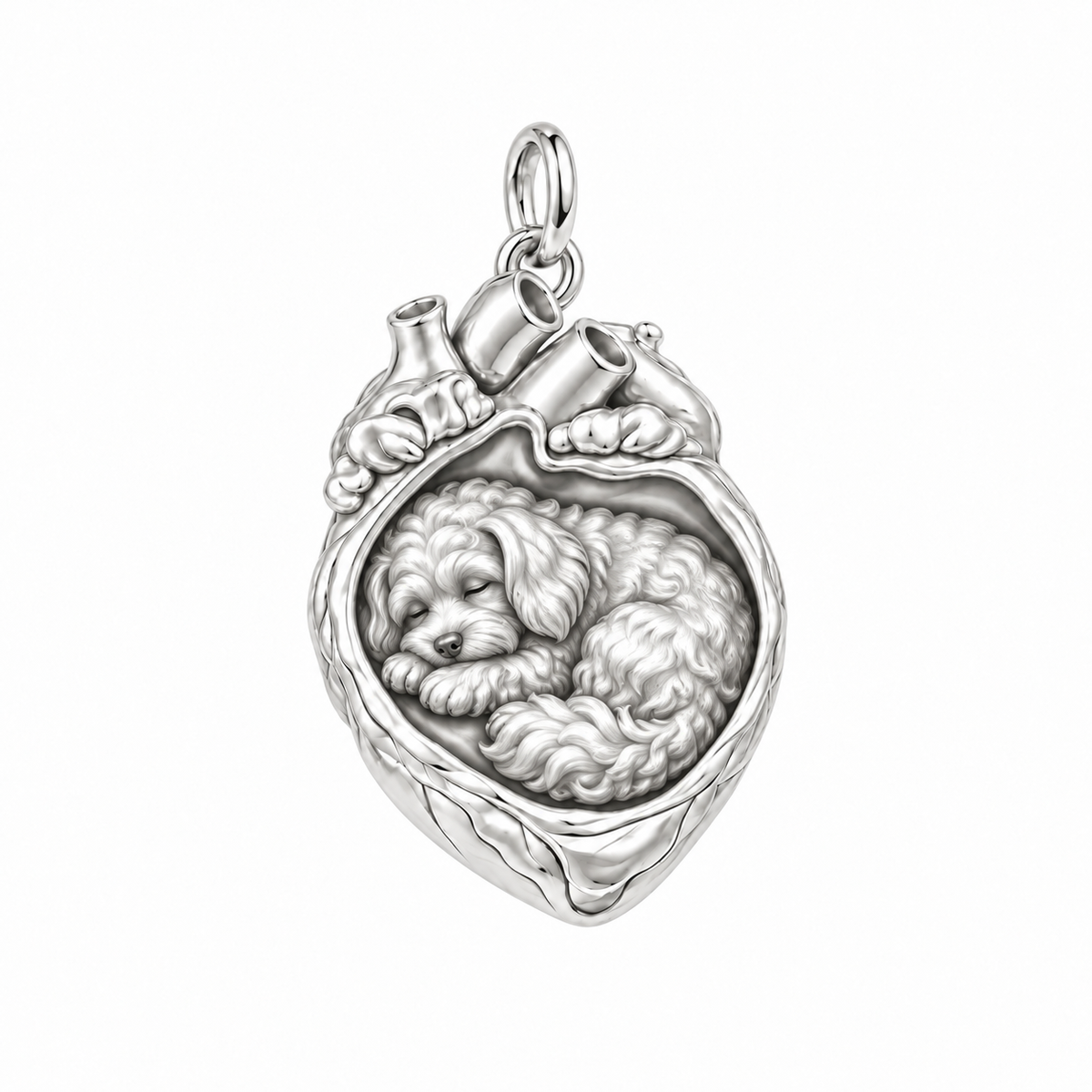Maltipoo — In My Heart Sleeping Pet Charm and Polyester Cord Bracelet Set — Silver