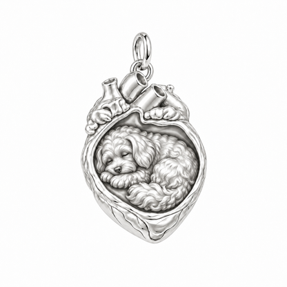Maltipoo — In My Heart Sleeping Pet Charm and Polyester Cord Bracelet Set — Silver