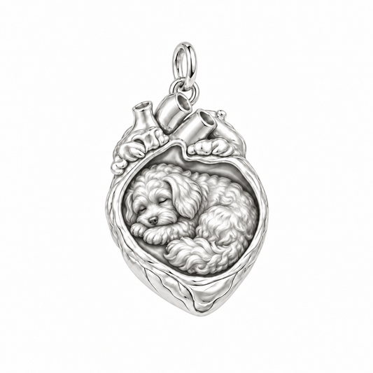 Maltipoo — In My Heart Sleeping Pet Charm and Polyester Cord Bracelet Set — Silver