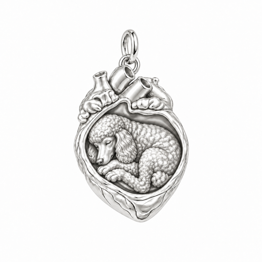 Poodle - standard — In My Heart Sleeping Pet Charm and Polyester Cord Bracelet Set — Silver