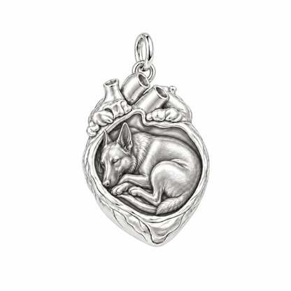 Belgian Malinois — In My Heart Sleeping Pet Charm and Polyester Cord Bracelet Set — Silver