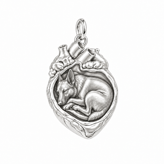 Belgian Malinois — In My Heart Sleeping Pet Charm and Polyester Cord Bracelet Set — Silver