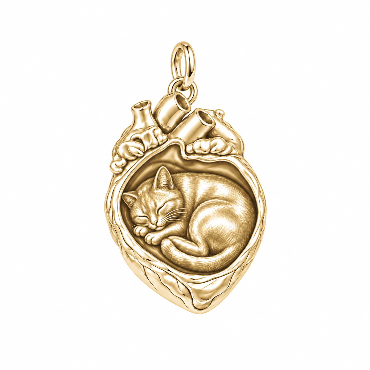 Domestic Shorthair — In My Heart Sleeping Pet Charm and Polyester Cord Bracelet Set — Gold