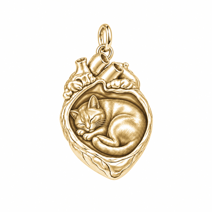 Domestic Shorthair — In My Heart Sleeping Pet Charm and Polyester Cord Bracelet Set — Gold