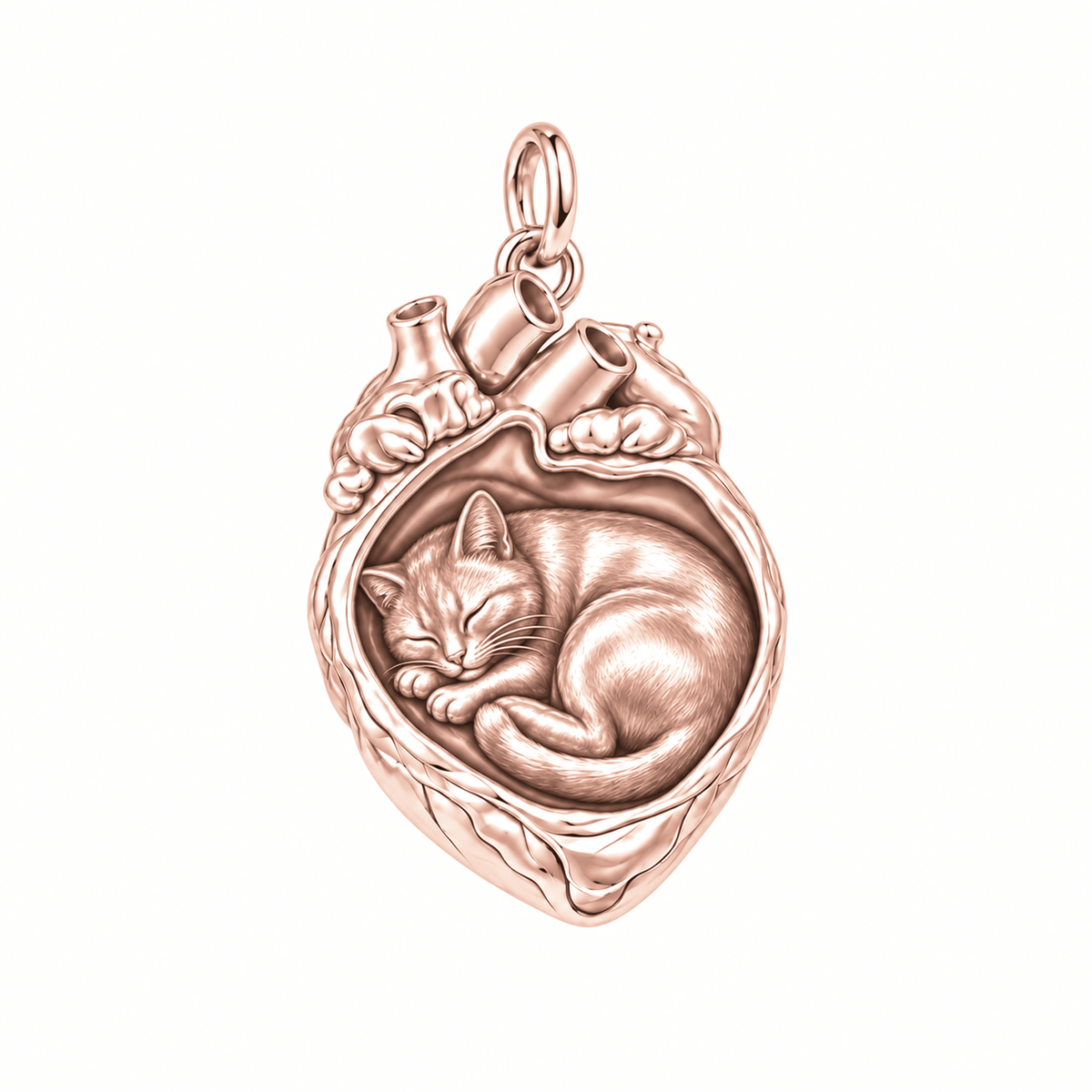 Domestic Shorthair — In My Heart Sleeping Pet Charm and Polyester Cord Bracelet Set — Rose Gold