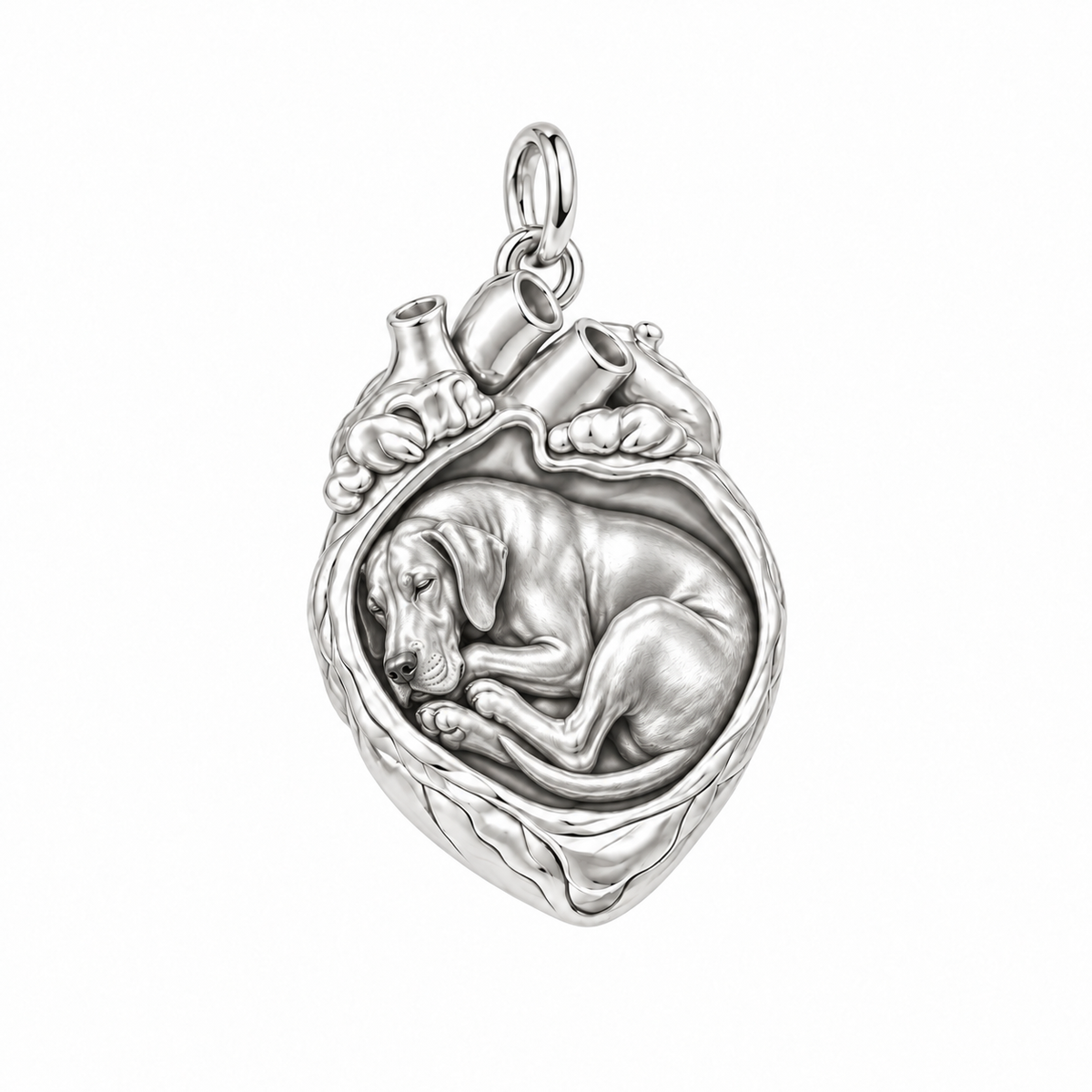 Great Dane - natural ears — In My Heart Sleeping Pet Charm and Polyester Cord Bracelet Set — Silver