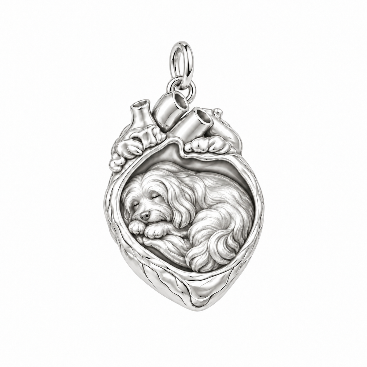 Havanese — In My Heart Sleeping Pet Charm and Polyester Cord Bracelet Set — Silver