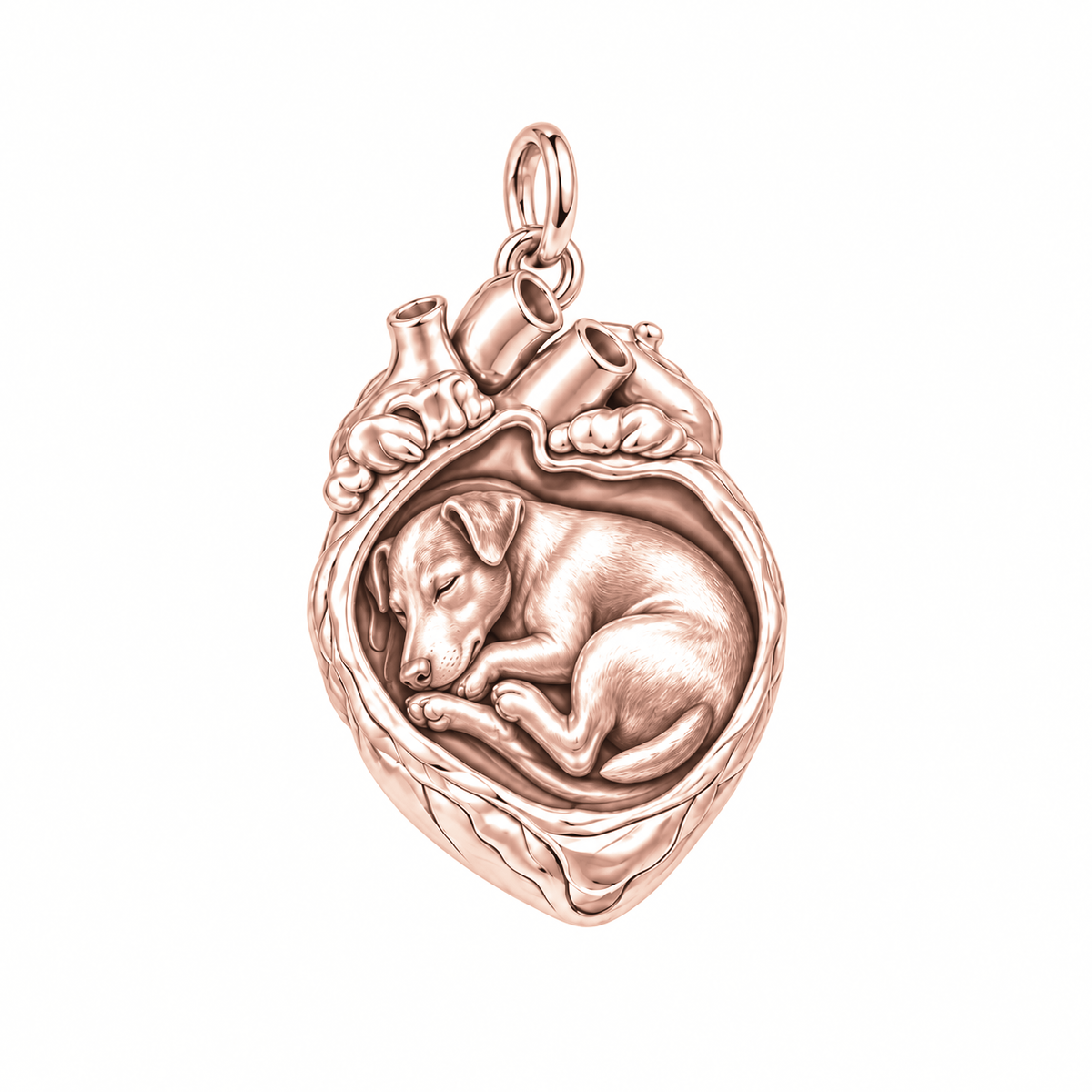 Jack Russell Terrier — In My Heart Sleeping Pet Charm and Polyester Cord Bracelet Set — Rose Gold