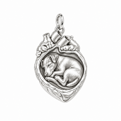 Jack Russell Terrier — In My Heart Sleeping Pet Charm and Polyester Cord Bracelet Set — Silver