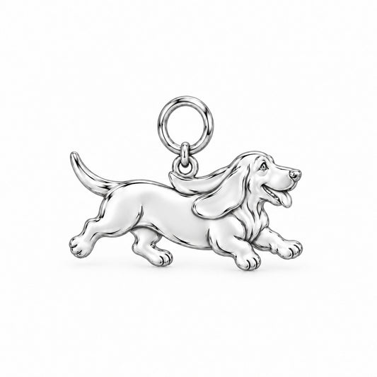 Basset Hound — Little Joy Charm and Polyester Cord Bracelet Set — Silver