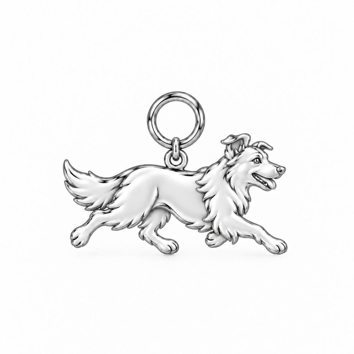 Border Collie - rough coat — Little Joy Charm and Polyester Cord Bracelet Set — Silver