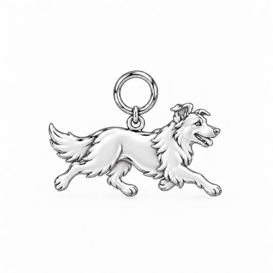 Border Collie - rough coat — Little Joy Charm and Polyester Cord Bracelet Set — Silver