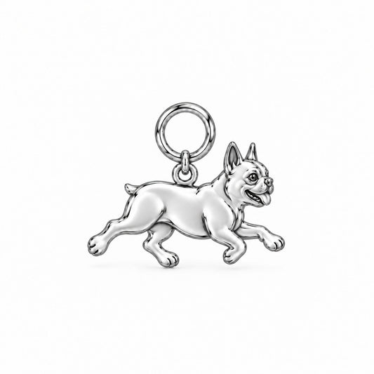 Boston Terrier — Little Joy Charm and Polyester Cord Bracelet Set — Silver