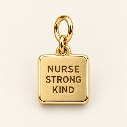 Nurse Strong Kind Engraved Square Charm | gold | 32fc2c48b4f13568c8bb48a9b68b91450d8cdfafdea20a9bd6096ac2c5ef2be7