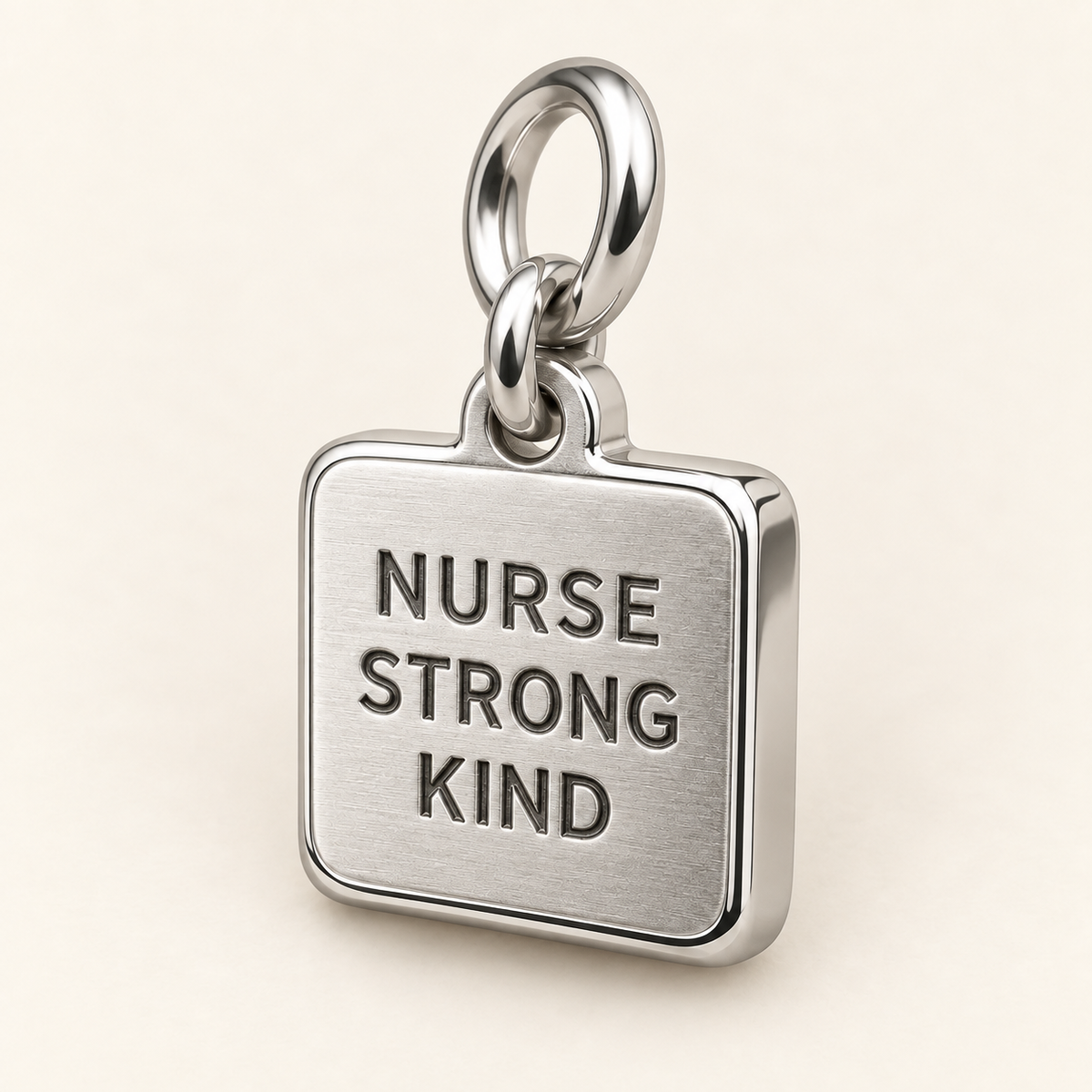 Nurse Strong Kind Engraved Square Charm | macro | 3d1c2ed89ae256d676622cf2eb9220498cc13ff2ad92389824f8dfdd903db336