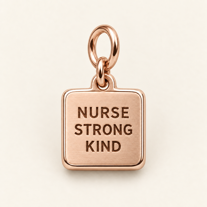 Nurse Strong Kind Engraved Square Charm | rose | 8f1483f5421e748afb6e0241e7595449b644240b649b10f7d94be951720055f0