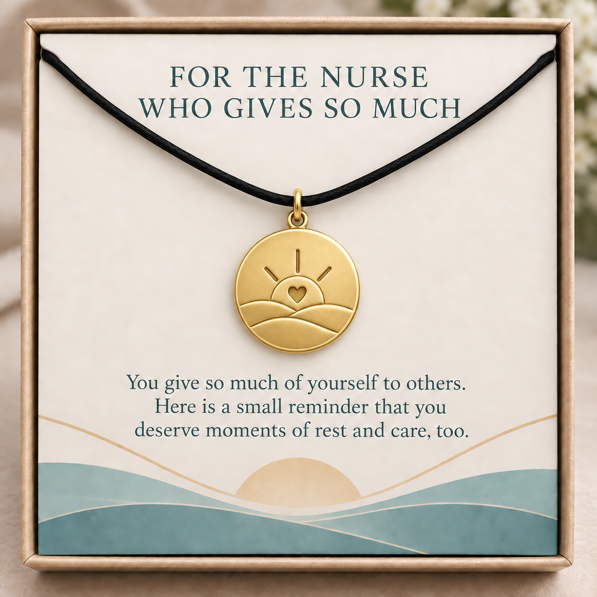Nurse Rest and Care Sunrise Charm Gift | gold | 78613ef4dafca9dd8aae712284f118a3d4c2c573be95eea64cc8be565d2355f3